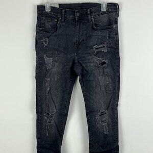 & Denim Jeans Skinny Waist 32 Inseam 32in Rise 11in Black Stretch 5 Pocket Desig